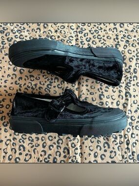 Vans Style 93 Mary Janes Black Velvet T-Strap Buckle Shoes